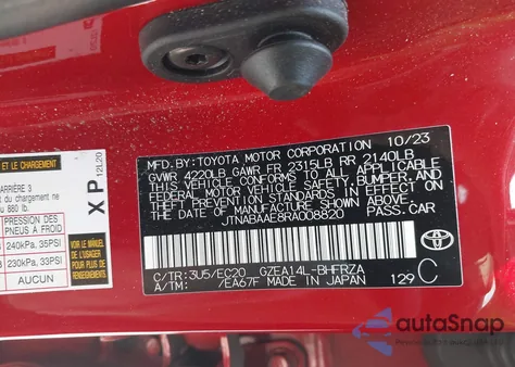 2024 Toyota Gr Corolla Premium из США, поврежденный, VIN JTNABAAE8RA008820